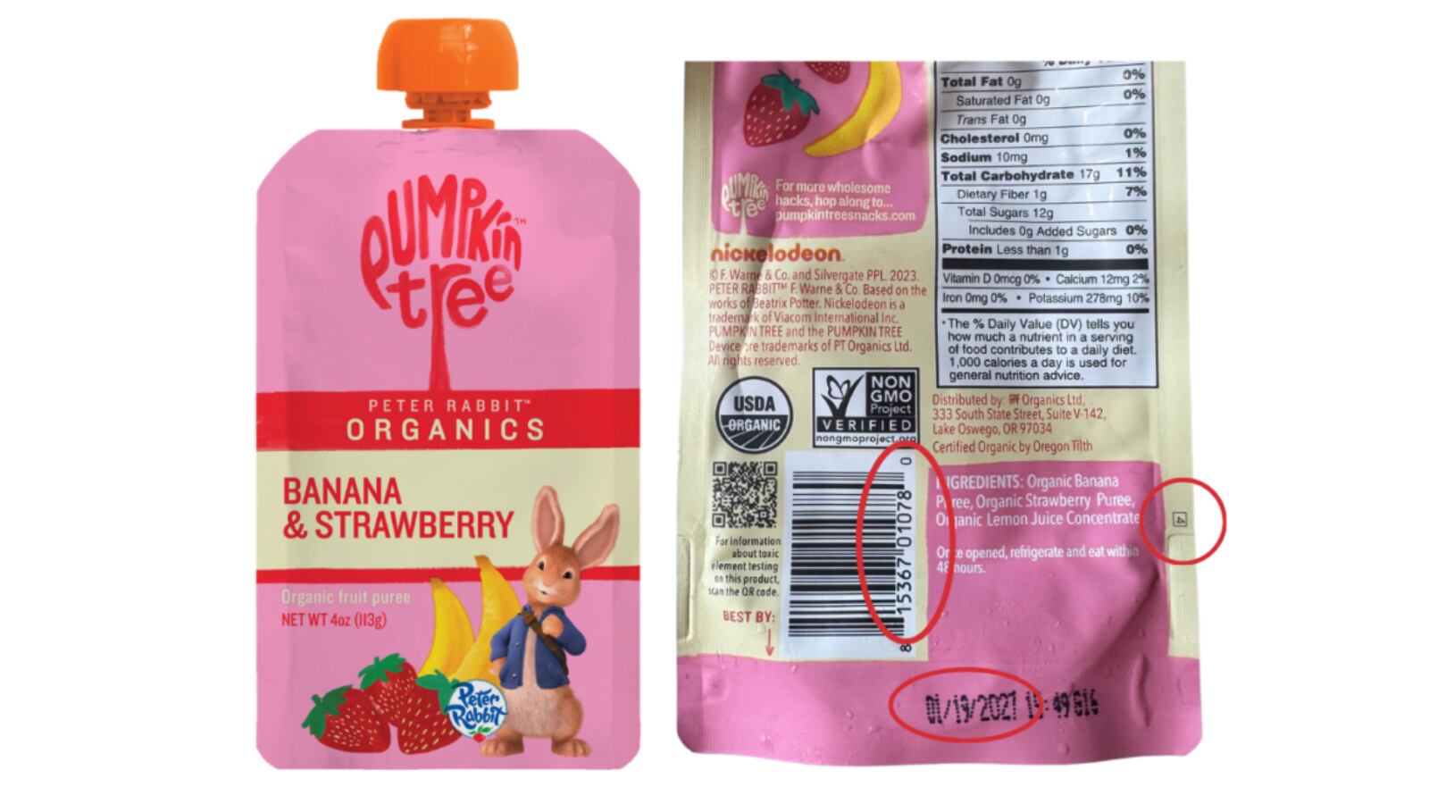 PT Organics Recalls Pumpkin Tree Peter Rabbit Organics Banana & Strawberry Pouches Due to Packaging Defect