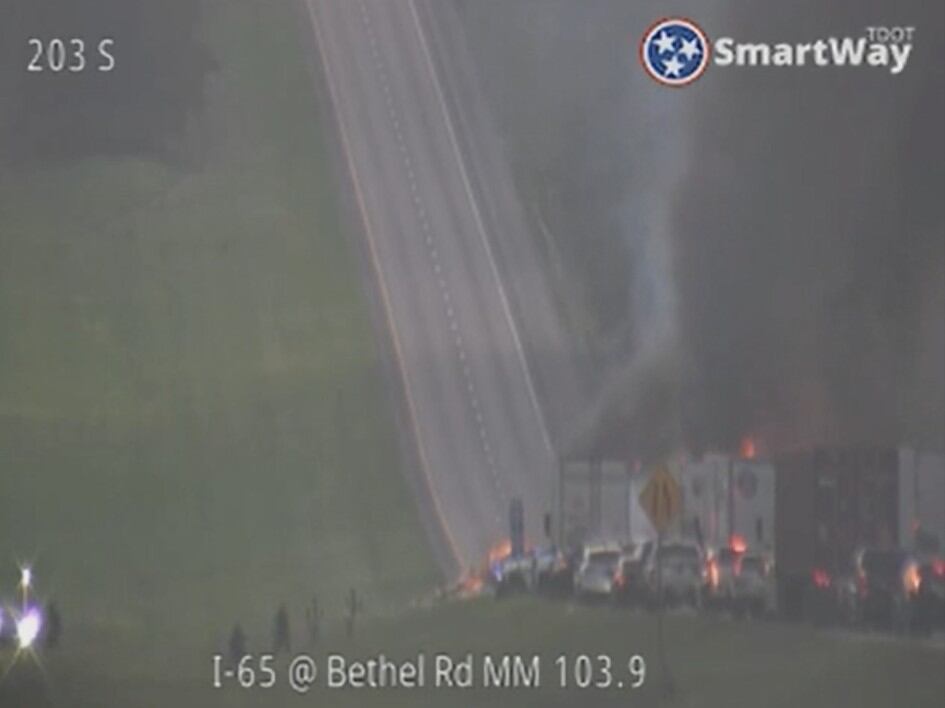 Two-Semi Crash Ignites Fire, Closes I-65 North in Robertson County