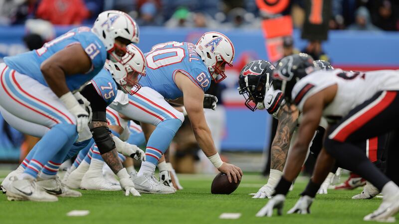 Tennessee Titans offense lines up against the Houston Texans defense during the first half of...