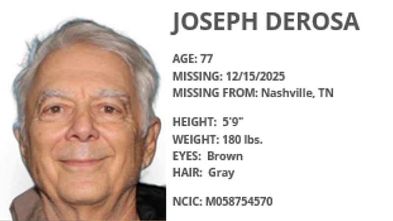 Joseph Derosa, 77, was last seen Monday in Nashville, according to the TBI.