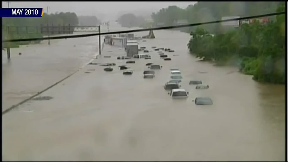 Cars were submerged in flood waters on I-24 in Nashville during the May 2010 flood.