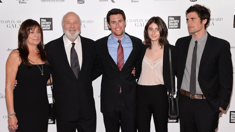FILE - Honoree Rob Reiner, second left, poses with his wife Michele, left, and children Nick,...