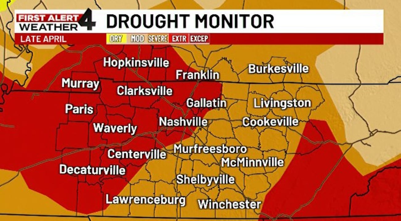 Middle Tennessee drought monitor shows major improvement since April