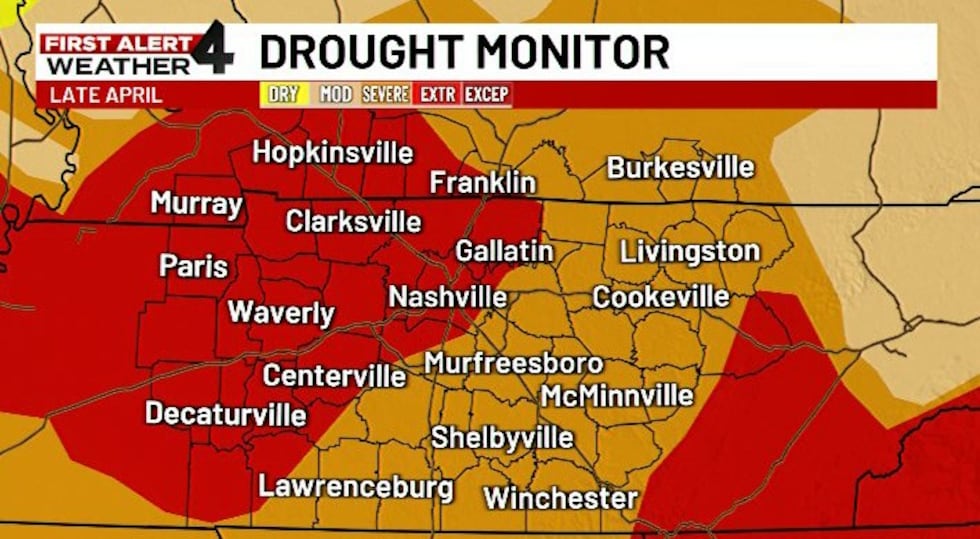Middle Tennessee drought monitor from late April