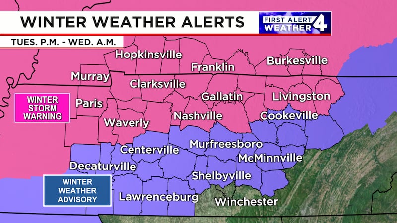 Winter Storm Warnings issued for parts of Tennessee
