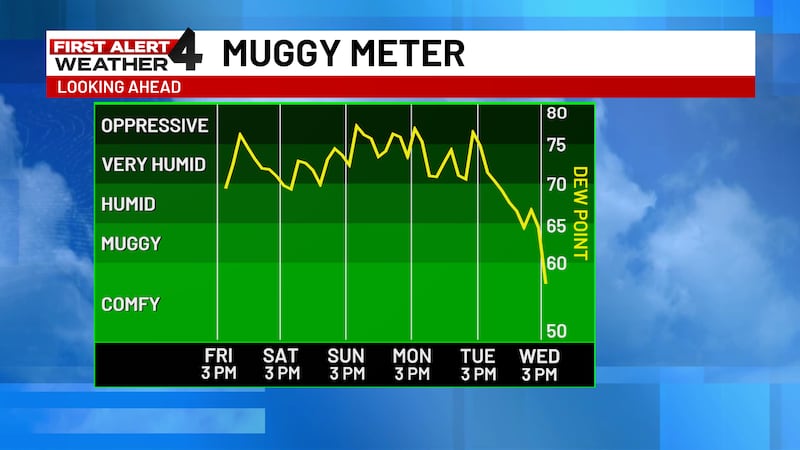 Somewhat drier weather is on the way for the middle of next week.