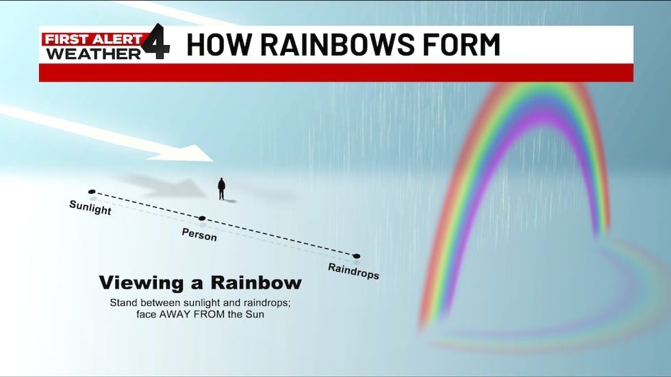 Rainbows form from refracted light.