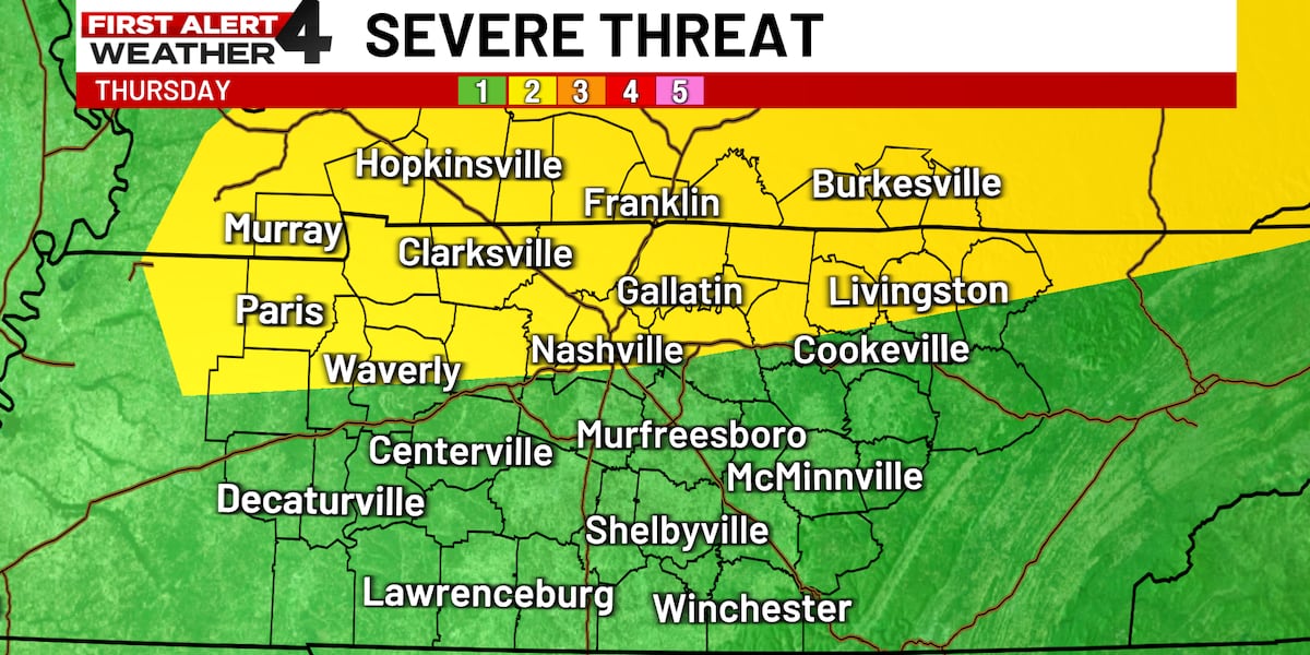 First Alert Weather Day: Strong storms possible on Thursday in Middle TN