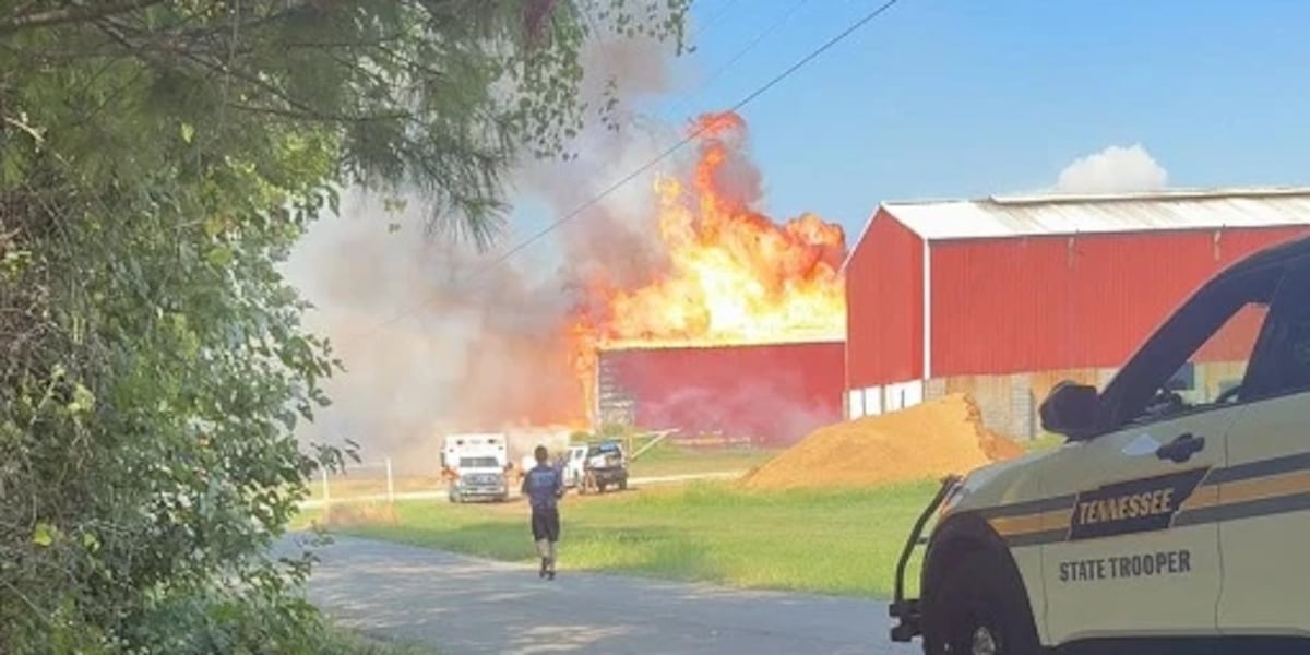 Fire engulfs tobacco barn in Middle Tennessee, forcing road closure