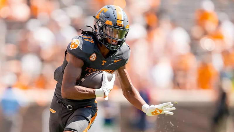 KNOXVILLE, TN - August 31, 2024 - Wide receiver Chris Brazzell II #17 of the Tennessee...