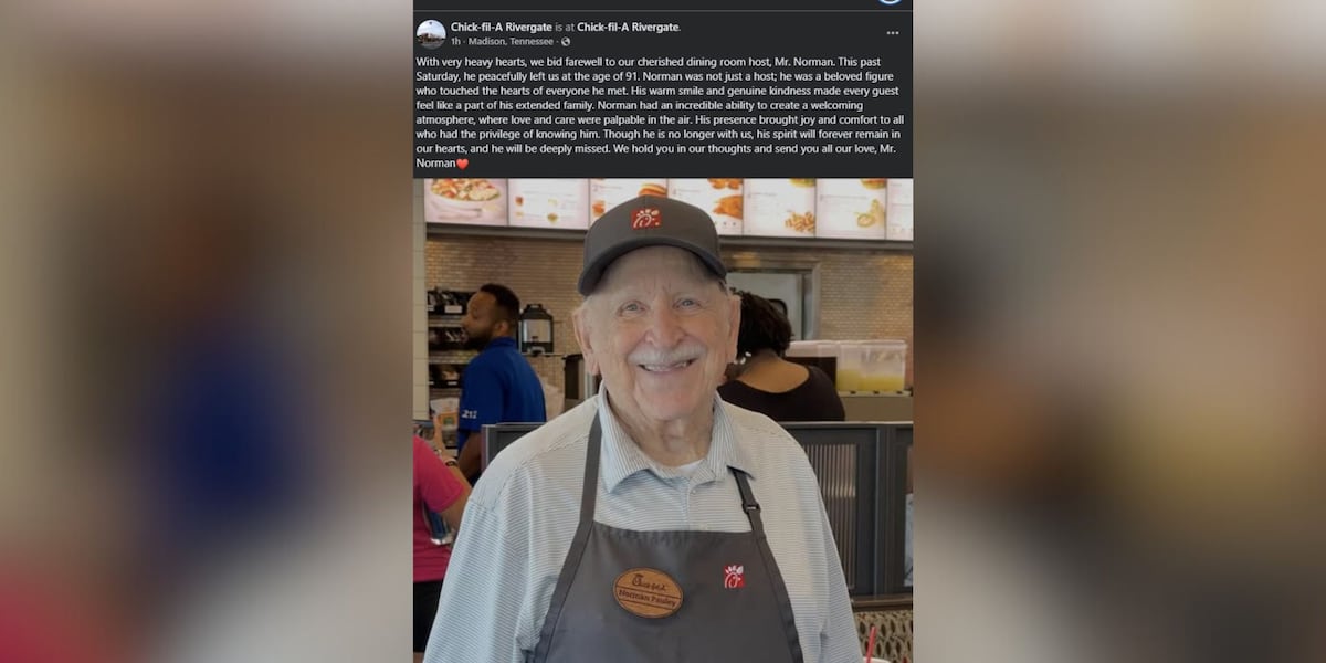 Middle TN Chick-fil-A restaurant announces death of ‘cherished’ 91-year-old dining room host Middle TN Chick-fil-A restaurant announces death of ‘cherished’ 91-year-old dining room host