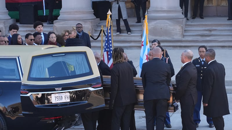 The casket with Reverend Jesse Jackson arrives before a public visitation at Rainbow/PUSH...