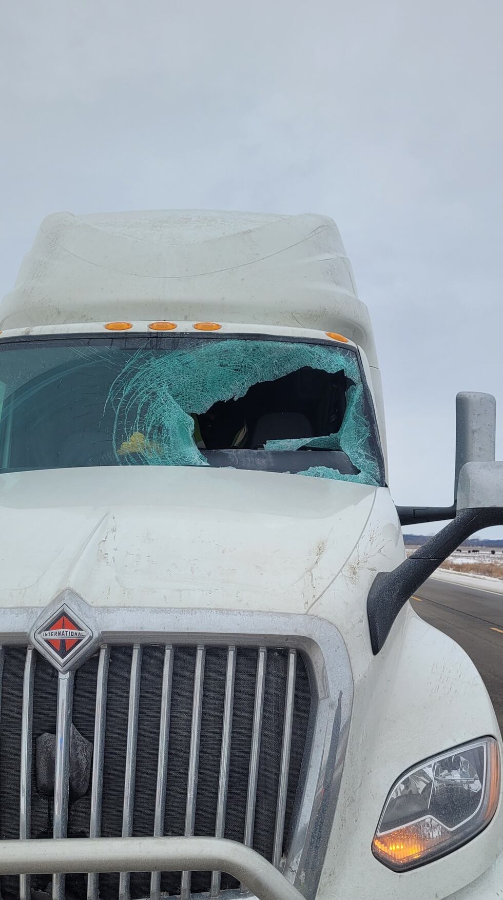 Flying ice chunk smashes through driver’s windshield on highway