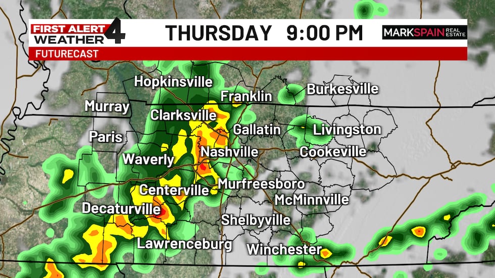 The greatest chance for strong or severe storms focuses northwest of Nashville.