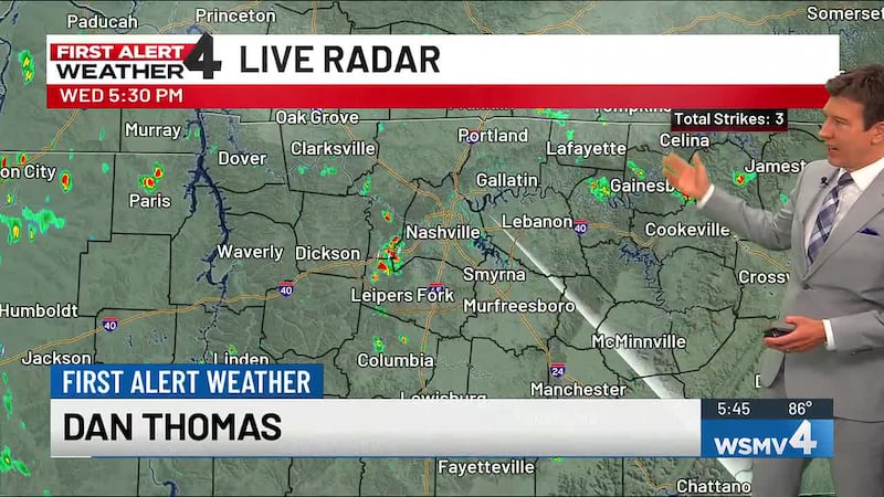 A few showers and thunderstorms are possible.