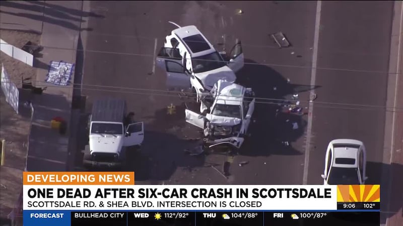 Scottsdale Police said several cars were stopped at a light when a speeding driver hit the...